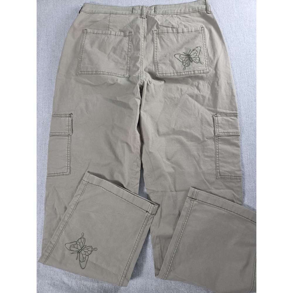 Hollister Cargo Pants 32L Green Embroidered Butterflies Ultra High-Rise Dad NEW